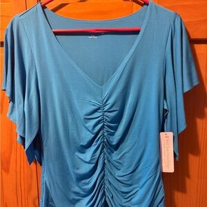 Soft Surroundings Teal Ruched V-Neck Draped Tunic